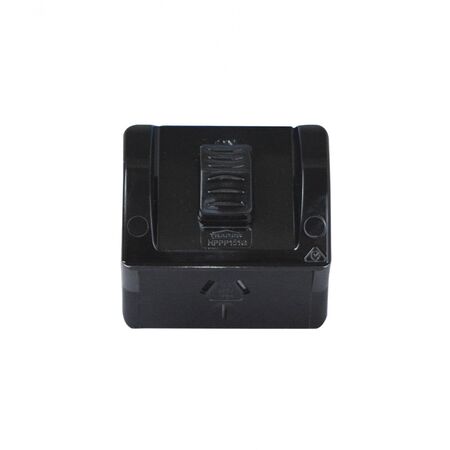 Hippo - Single Outdoor Weatherproof Power Point IP54 15A 250V Base  Black x1 - HPPP151GBK