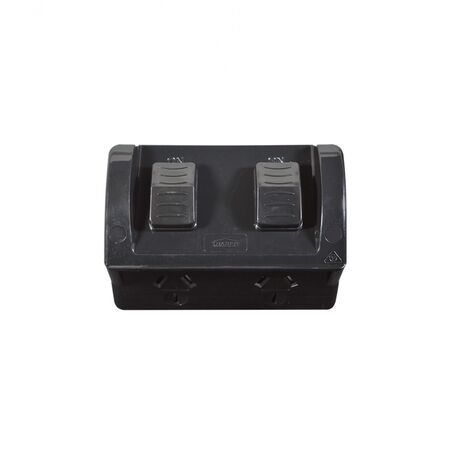 Hippo -u00a0Double Outdoor PowerPoint IP54 15A 250V~ Double Pole  Grey  x1 - HPPP152GD