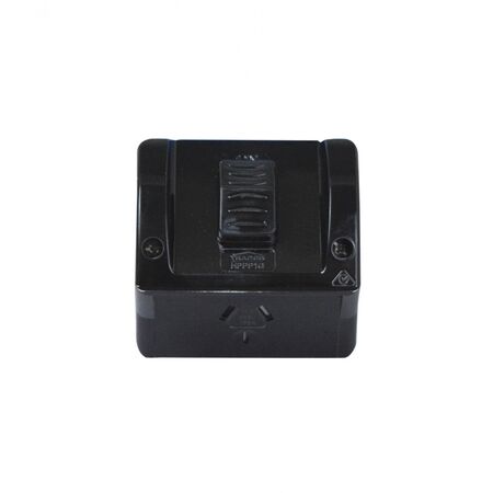 Hippo - Single Outdoor Power Point IP54 10A 250V~  Black x1 - HPPP1GBK