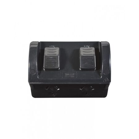 Hippo - Double Outdoor Weatherproof Power Point IP54 10A 250V  Black x1 - HPPP2GBK