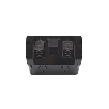 Hippo -u00a0Power Point Weatherproof 2 Gang 10A 250V USB Charger Dual Type A and C 3.4A 5V  Matt Black  x1 - HPPP2USB2GACMBK