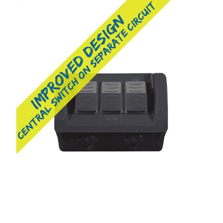Hippo -u00a0 Power Point Weatherproof Double Outlet IP54 10A 250V with Extra Switch 10AX 10A Separate Circuit  Matt Black x5 - HPPPSW2GMBK