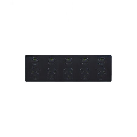 Leopard -u00a0Power Point Switched 5u00a0Gang Double Pole 10A 250V Fits Standard 84mm Mounting Centres  Black x1 - LEBIG5BK