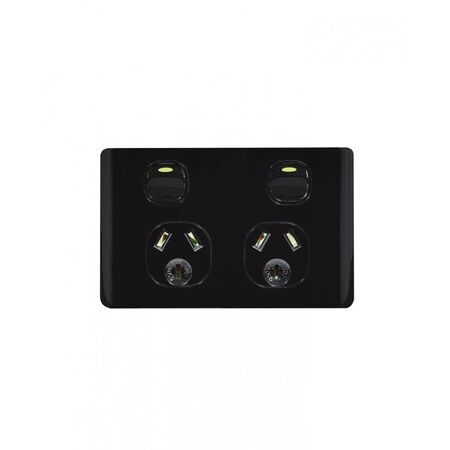 Leopard - Power Point Switched 2 Gang, 10A 250V~  Black x10 - LEPP2GBK