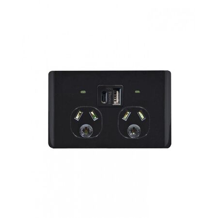 Leopard -u00a0Power Point Fully Integrated Dual USB Charger (Type A & C) Auto Switched  Black x16 - LEPP2USBAUBK