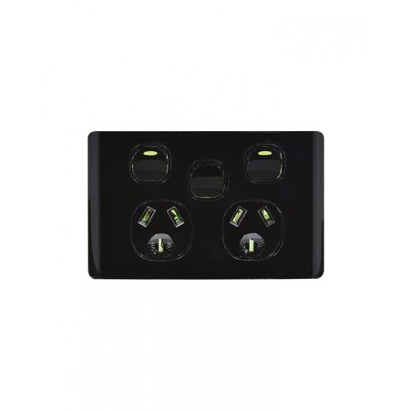 Leopard - Power Point Switched 2 Gang, 10A 250V~, With Extra Switch 16AX/20A  Black x5 - LEPPSW2GBK