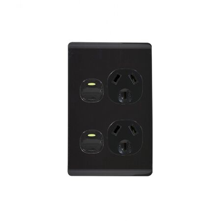 Leopard - Power Point Switched Vertical 2 Gang 10A 250V~  Black x5 - LEPPV2GBK