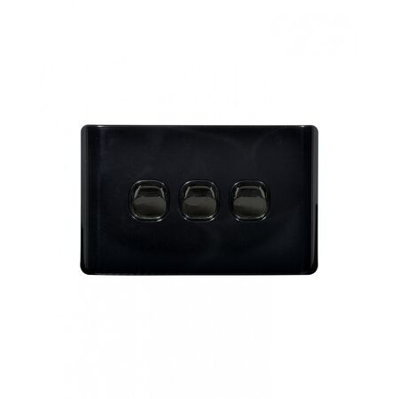 Leopard -u00a0Switch Horizontal 3 Gang, 16AX/20A 250V~  Black x10 - LESW3GBK