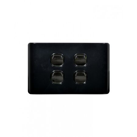Leopard - Switch Horizontal 4 Gang, 16AX/20A 250V~  Black x10 - LESW4GBK