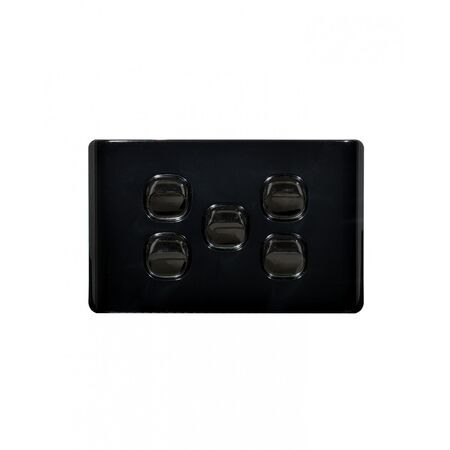 Leopard -u00a0Switch Horizontal 5 Gang, 16AX/20A 250V~  Black x5 - LESW5GBK