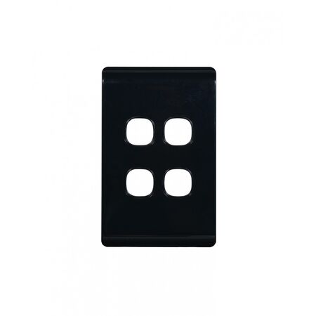 Leopard - Switch Plate Vertical 4 Gang (Less Mech)  Black x10 - LESWPV4GBK