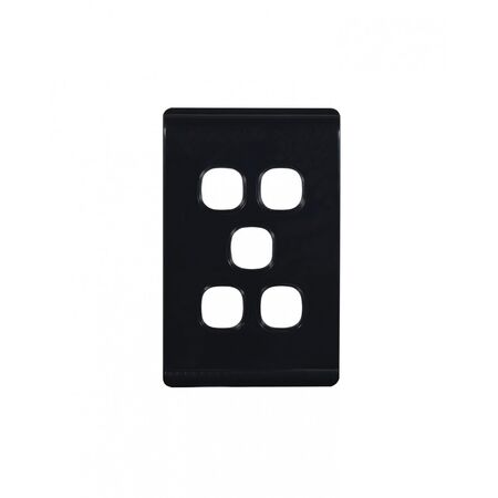 Leopard -u00a0Switch Plate Vertical 5 Gang (Less Mech)  Black x10 - LESWPV5GBK