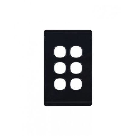 Leopard - Switch Plate Vertical 6 Gang (Less Mech)  Black x10 - LESWPV6GBK