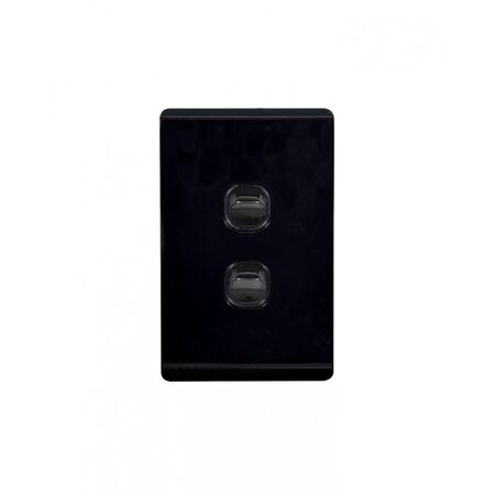 Leopard - Switch Vertical 2 Gang, 16AX/20A 250V~  Black x10 - LESWV2GBK