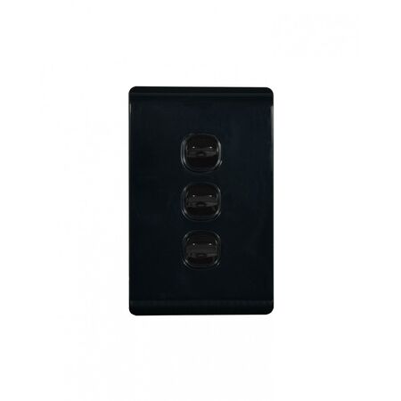Leopard - Switch Vertical 3 Gang, 16AX/20A 250V~  Black x10 - LESWV3GBK