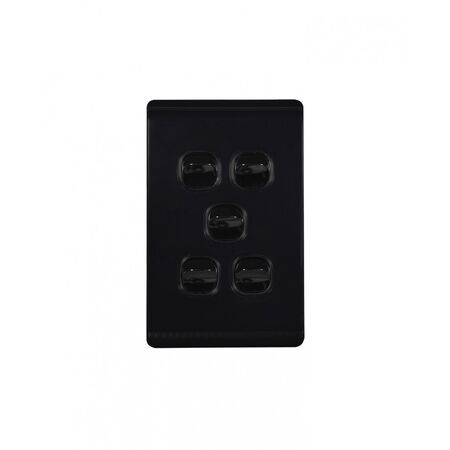 Leopard - Switch Vertical 5 Gang, 16AX/20A 250V~  Black x5 - LESWV5GBK
