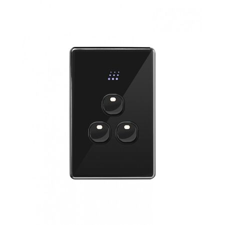 Powermesh -u00a0Multi Purpose Switch 3 Button Horizontalu00a0Maxu00a05AX total, 220-240V 50Hz, 2 or 3 wire auto-sensing (Formerlyu00a0PMPUSWMPV3G)  Black x1 - PMMPS3BK