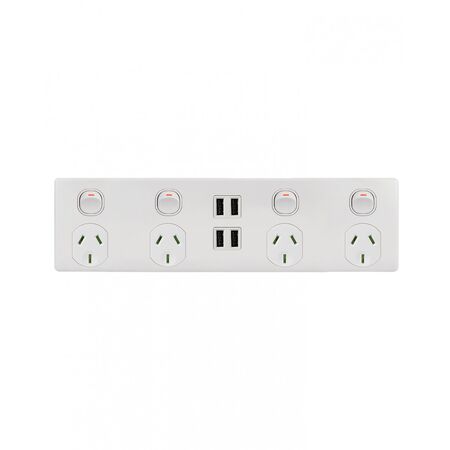 Puma - 4X4 - 4 Socket's x 4 USB's - Double Pole - 250V~, 10A,  Matt White x8 - PU4X4MW