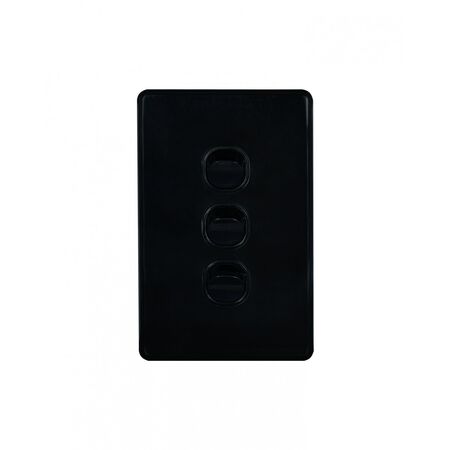 Puma - Switch Vertical 3 Gang, 10AX/16A 250V~  Black x10 - PUSWV3GBK