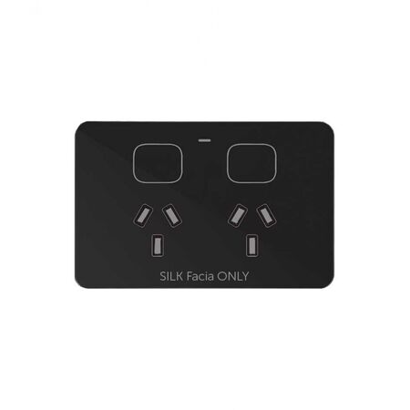 Senoa -u00a0Power Point Switched 2 Gang 10A 250V~  Silk Facia Upgrade - Black x1 - SENGSFPBK