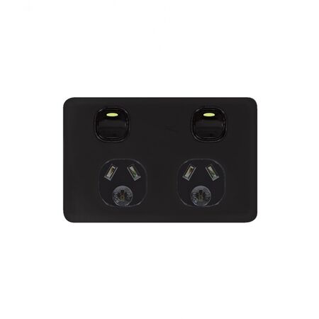 Senoa Simple -u00a0Power Point Switched 2 Gang 10A 250V~  Black  x5 - SENPP2GBK