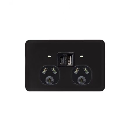 Senoa Simple -u00a0Power Point Auto Switched 2 Gang 10A 250V~ USB Charger Dual Type A & C 5V 3.4A  Black x1 - SENPP2USBAUBK