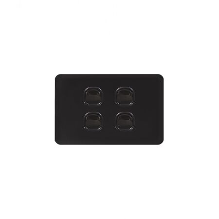 Senoa Simple -u00a0Switch Glass Front Horizontal 4 Gang 16AX/20A 250V  Black x10 - SENSW4GBK