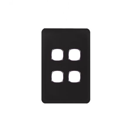Senoa Simple -u00a0Switch Plate Vertical 4 Gang (Less Mech)  Black  x10 - SENSWPV4GBK