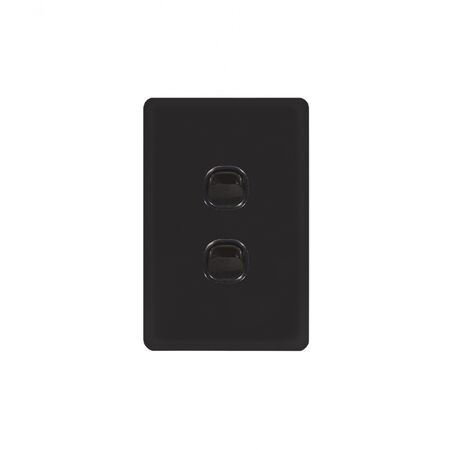 Senoa Simple -u00a0Switch Glass Front Vertical 2 Gang 16AX/20A 250V  Black x10 - SENSWV2GBK