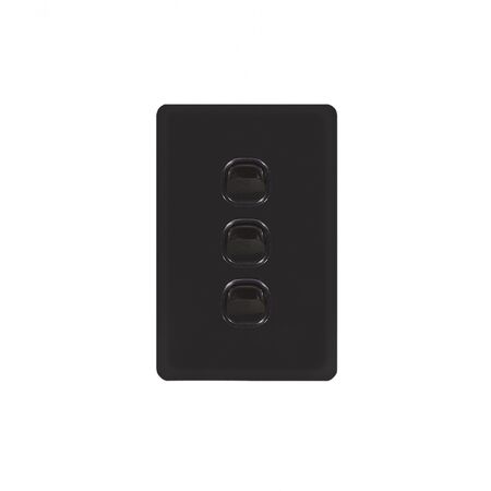 Senoa Simple -u00a0Switch Glass Front Vertical 3 Gang 16AX/20A 250V  Black x10 - SENSWV3GBK