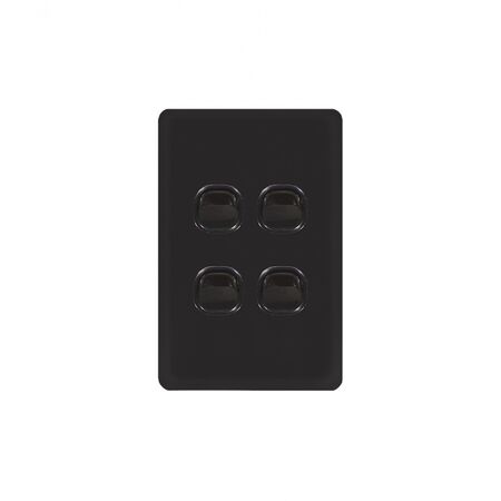 Senoa Simple -u00a0Switch Glass Front Vertical 4 Gang 16AX/20A 250V  Black x10 - SENSWV4GBK