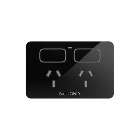 Senoa Accessibility Double Power Point 10A 250V  Glass Facia Replacement - Black x1 - SNASGFPBK