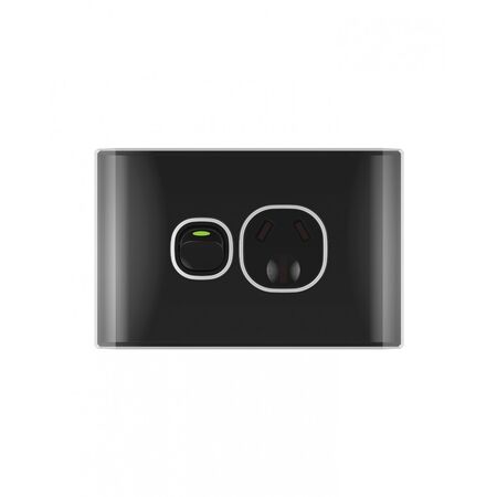 Snow Leopard -u00a0Power Point Switched 1 Gang 15A 250V~, White Cover, White Grid  Black/Black x10 - SNPP151GBB