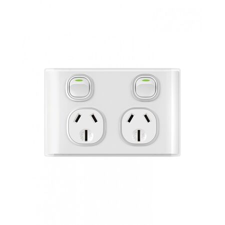 Snow Leopard -u00a0Power Point Switched 2 Gang 15A 250V~, White Cover, White Grid  x10 - SNPP152GWW