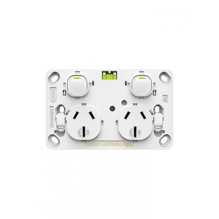 Snow Leopard -u00a0Power Point Switched 2 Gang 15A 250V~, White Cover, White Grid  x10 - SNPP152GWW