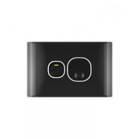 Snow Leopard - Power Point Switched 1 Gang 10A 250V~, White Cover, White Grid  Black/Black x10 - SNPP1GBB