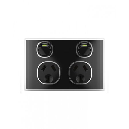 Snow Leopard - Power Point Switched 2 Gang 10A 250V~, White Cover, White Grid  Black/Black x10 - SNPP2GBB