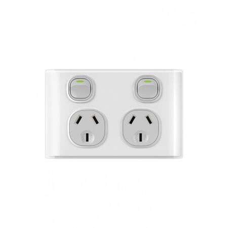 Snow Leopard - Power Point Switched 2 Gang 10A 250V~, White Cover, White Grid  White/Silver x10 - SNPP2GWS