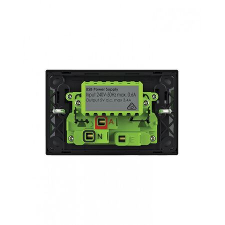 Snow Leopard - Power Point 10A 250V Auto Switched Fully Integrated Dual USB Charger (Type A and C) 5V 3.4A  Black/Black  x1 - SNPP2USBAUBB