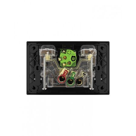 Snow Leopard - Power Point Switched 2 Gang 10A 250V~, With Removable Extrau00a0Swtich 16AX/20A, White Cover, White Grid  Black/Black x5 - SNPPSW2GBB