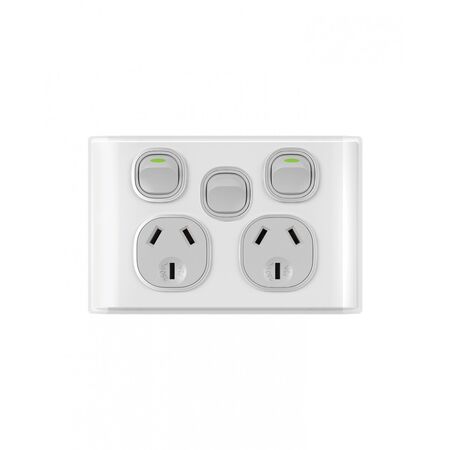 Snow Leopard - Power Point Switched 2 Gang 10A 250V~, With Removable Extrau00a0Swtich 16AX/20A, White Cover, White Grid  White/Silver x5 - SNPPSW2GWS