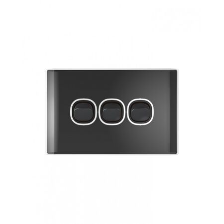 Snow Leopard - Switch Horizontalu00a03 Gang 16AX/20A 250V~, White Cover, White Grid  Black/Black x10 - SNSW3GBB