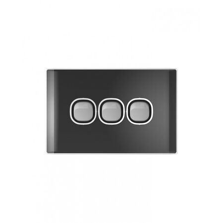 Snow Leopard - Switch Horizontalu00a03 Gang 16AX/20A 250V~, White Cover, White Grid  Black/Silver x10 - SNSW3GBS