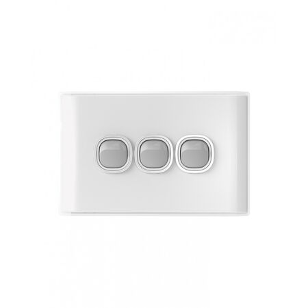 Snow Leopard - Switch Horizontalu00a03 Gang 16AX/20A 250V~, White Cover, White Grid  White/Silver x10 - SNSW3GWS