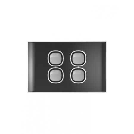 Snow Leopard - Switch Horizontalu00a04 Gang 16AX/20A 250V~, White Cover, White Grid  Black/Silver x10 - SNSW4GBS