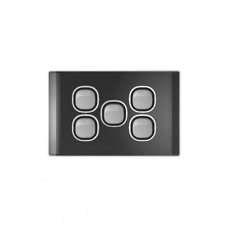 Snow Leopard -u00a0Switch Horizontalu00a05 Gang 16AX/20A 250V~, White Cover, White Grid  Black/Silver x5 - SNSW5GBS