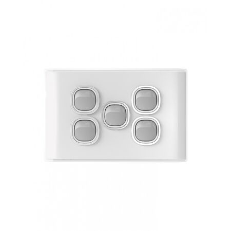 Snow Leopard -u00a0Switch Horizontalu00a05 Gang 16AX/20A 250V~, White Cover, White Grid  White/Silver x5 - SNSW5GWS