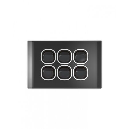 Snow Leopard - Switch Horizontalu00a06 Gang 16AX/20A 250V~, White Cover, White Grid  Black/Black x5 - SNSW6GBB