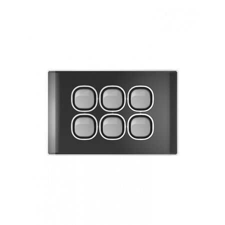 Snow Leopard - Switch Horizontalu00a06 Gang 16AX/20A 250V~, White Cover, White Grid  Black/Silver x5 - SNSW6GBS