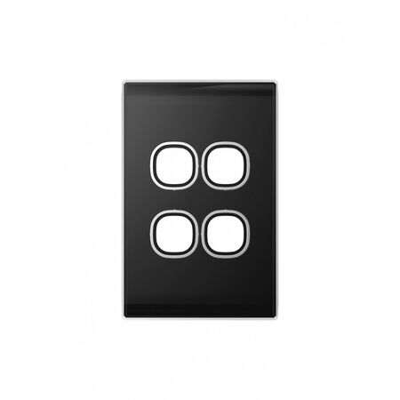 Snow Leopard - Switch Plate Vertical 4u00a0Gang (Less Mech), White Cover, White Grid  Black/Black x10 - SNSWPV4GBB